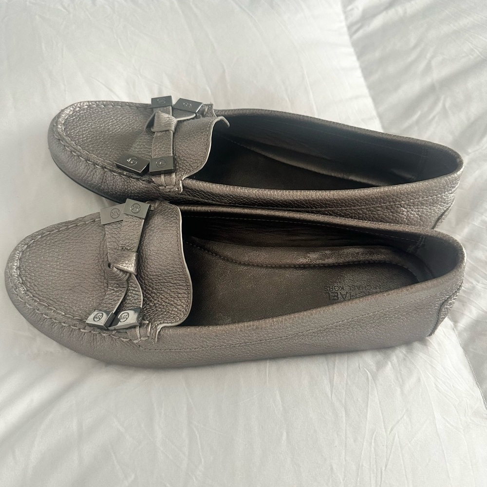 Michael Kors Metallic Loafers with Bow Accent